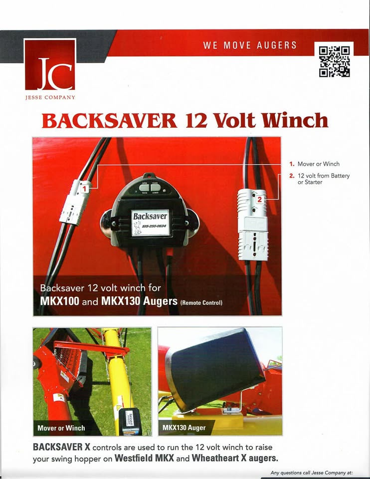 Back saver X, Back saver winch, auger hopper swing