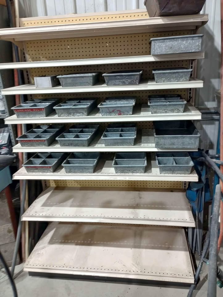  lozier shelving with metal storage containers