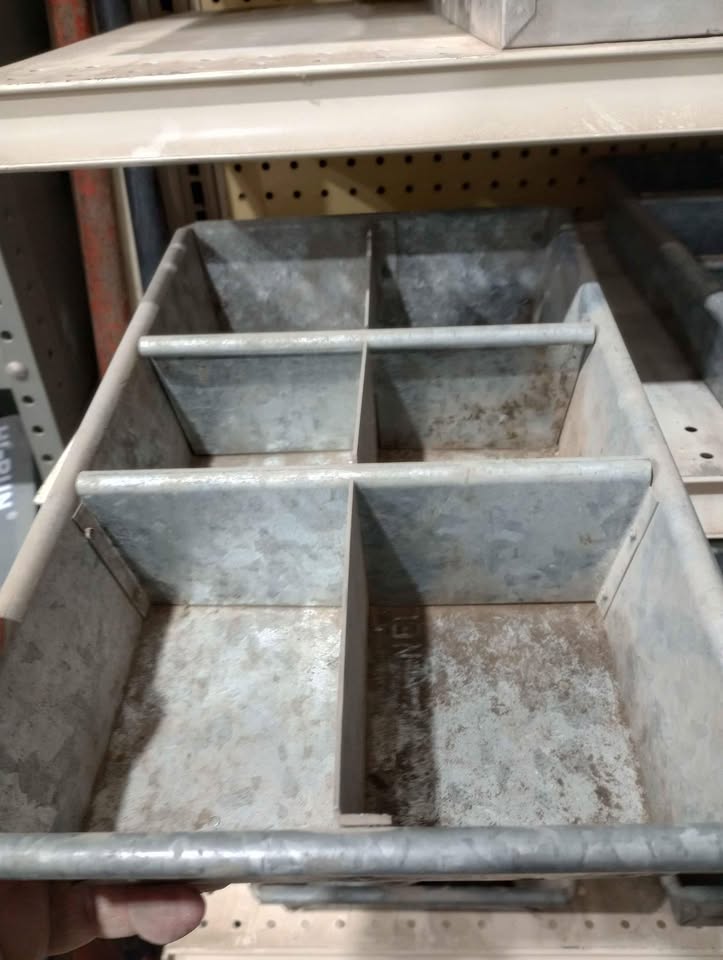  lozier shelving with metal storage containers