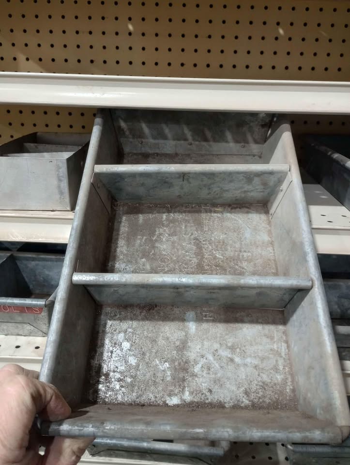  lozier shelving with metal storage containers