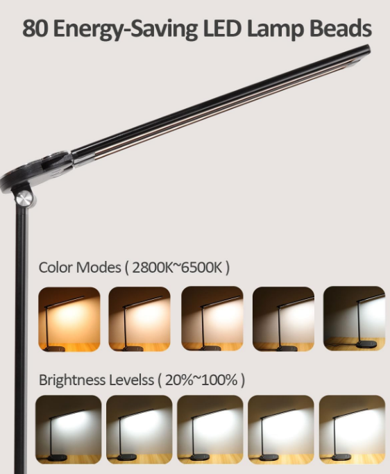 LED Desk Lamps for Home Office, 14W Double Swing Arm LED Desk Lamp with USB Charging Port, Eye-Caring Architect Task Lamp, Desktop Lamp with Night Light Table Light for Work Study Craft with Adapter
