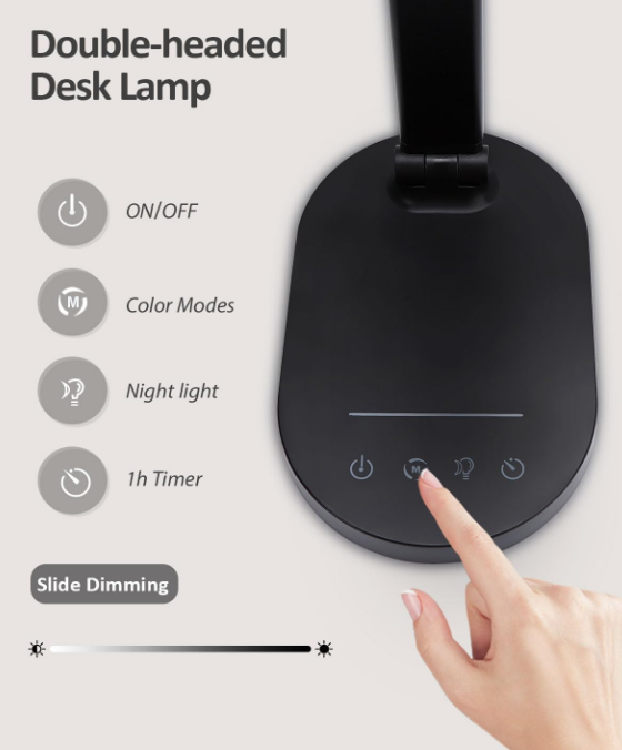 LED Desk Lamps for Home Office, 14W Double Swing Arm LED Desk Lamp with USB Charging Port, Eye-Caring Architect Task Lamp, Desktop Lamp with Night Light Table Light for Work Study Craft with Adapter