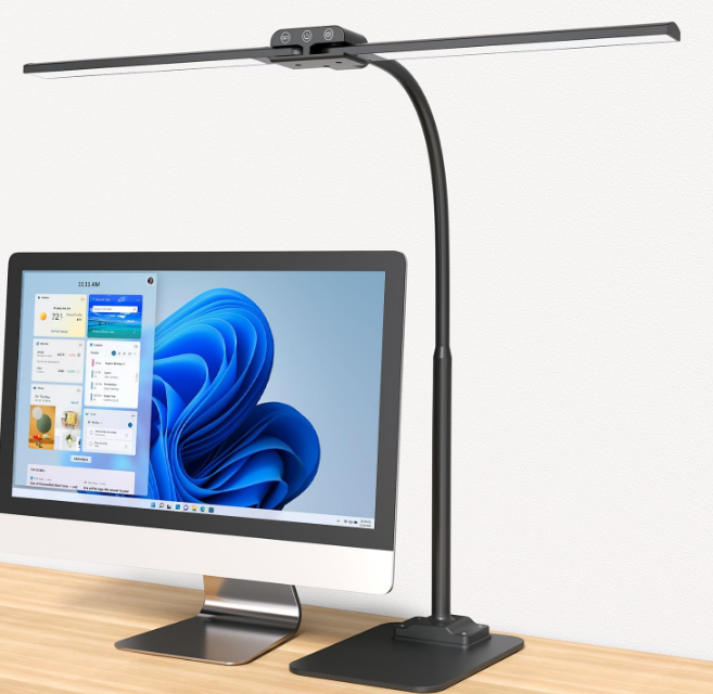 Desk Lamp Double Light: Bright Led Desk Lights for Home Office - Eye Care Reading Table Lamps with Base - Dimmable Desktop Lighting for Computer Monitor Study Drafting