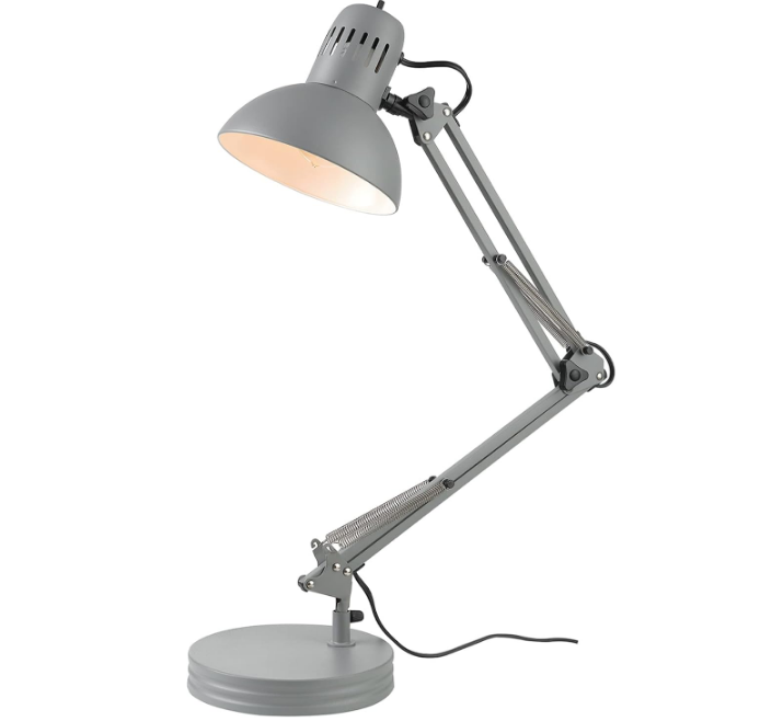 28" Spring Balanced Arm Desk Lamp, Matte Gray, On-Off Rotary Switch on Shade, Interchangeable Base and Clamp Arm Design, Home Décor, Desk Lamps for Home Office, Home Décor