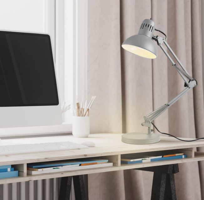 28" Spring Balanced Arm Desk Lamp, Matte Gray, On-Off Rotary Switch on Shade, Interchangeable Base and Clamp Arm Design, Home Décor, Desk Lamps for Home Office, Home Décor