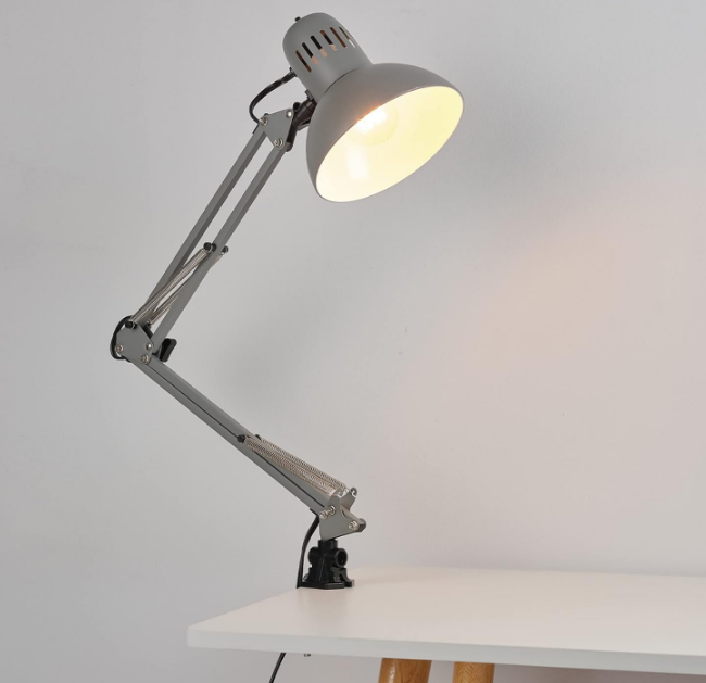 28" Spring Balanced Arm Desk Lamp, Matte Gray, On-Off Rotary Switch on Shade, Interchangeable Base and Clamp Arm Design, Home Décor, Desk Lamps for Home Office, Home Décor