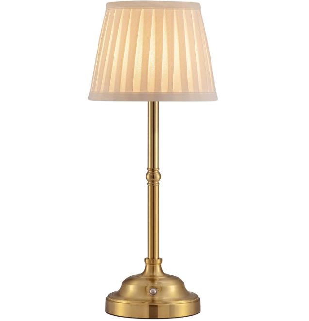 Portables Cordless Table Lamp, Fabric Shade Desk Lamp, 5000mAh Rechargeable Battery Powered Lighting, Dimmable Light for Dining Room, Bedroom, Bedside, Bar, Night Light, Camping, Balcony (Bronze)