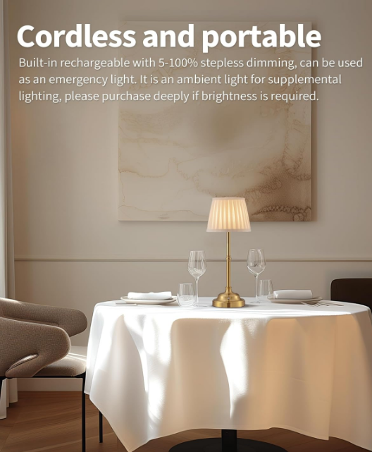 Portables Cordless Table Lamp, Fabric Shade Desk Lamp, 5000mAh Rechargeable Battery Powered Lighting, Dimmable Light for Dining Room, Bedroom, Bedside, Bar, Night Light, Camping, Balcony (Bronze)