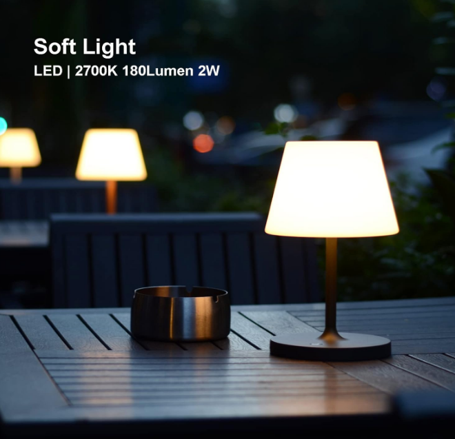 Outdoor Table Lamp/Cordless USB Rechargeable 4000mAh / 2700K LED/Touch Dimmable/Portable Battery Operated / IP44 Waterproof/PE Shade/Bedroom Dinning Camping Patio (9.6in, Wood Grain)