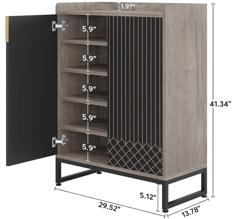 Shoe Cabinet with Doors, Grey 5 Tiers Shoe Storage Cabinet for Entryway, 25 Pairs Wooden Shoe Rack Cabinet, Modern Shoe Organizer Storage for Living Room, Bedroom, Hallway, Closet