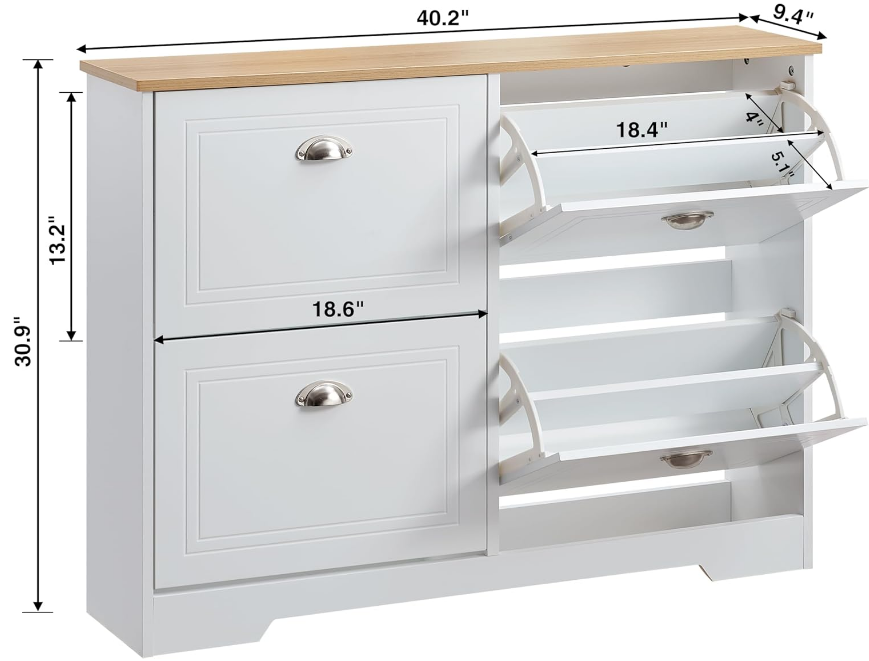Shoe Storage Cabinet with 4 Flip Drawers - 40.2" Slim Shoe Cabinet for Entryway, Freestanding Shoe Cabinet with Adjustable Shelf & Anti-Tipping, Hidden Shoe Cabinet for Foyer, Hallway