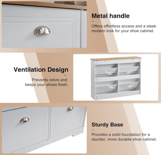 Shoe Storage Cabinet with 4 Flip Drawers - 40.2" Slim Shoe Cabinet for Entryway, Freestanding Shoe Cabinet with Adjustable Shelf & Anti-Tipping, Hidden Shoe Cabinet for Foyer, Hallway