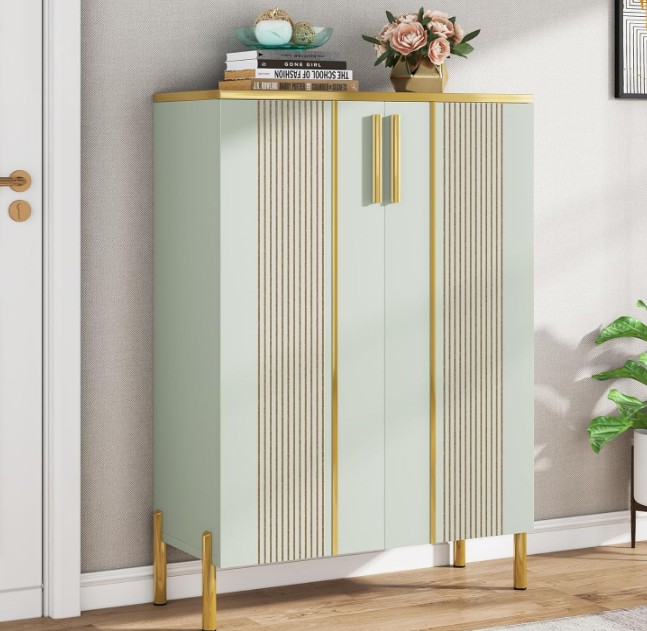 Shoe Cabinet with Doors, 6-Tier Shoe Storage Cabinet with Adjustable Shelves, Wooden Shoes Rack Shoe Storage Organizer for Entryway, Hallway, Closet, Living Room, Light Green