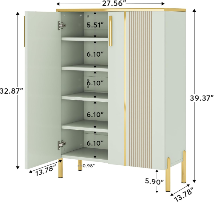 Shoe Cabinet with Doors, 6-Tier Shoe Storage Cabinet with Adjustable Shelves, Wooden Shoes Rack Shoe Storage Organizer for Entryway, Hallway, Closet, Living Room, Light Green