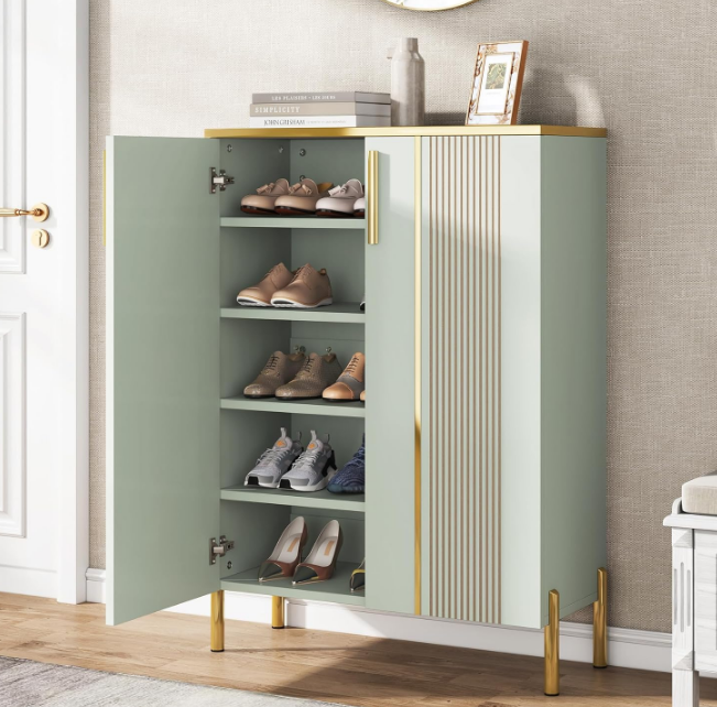 Shoe Cabinet with Doors, 6-Tier Shoe Storage Cabinet with Adjustable Shelves, Wooden Shoes Rack Shoe Storage Organizer for Entryway, Hallway, Closet, Living Room, Light Green