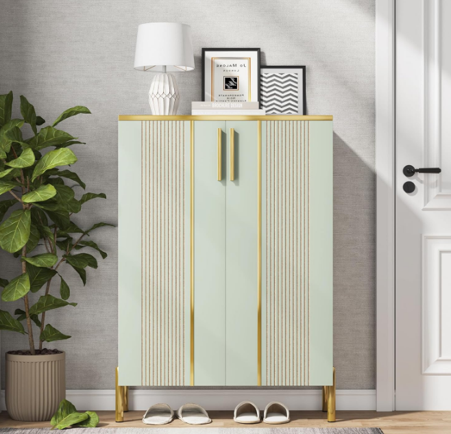 Shoe Cabinet with Doors, 6-Tier Shoe Storage Cabinet with Adjustable Shelves, Wooden Shoes Rack Shoe Storage Organizer for Entryway, Hallway, Closet, Living Room, Light Green