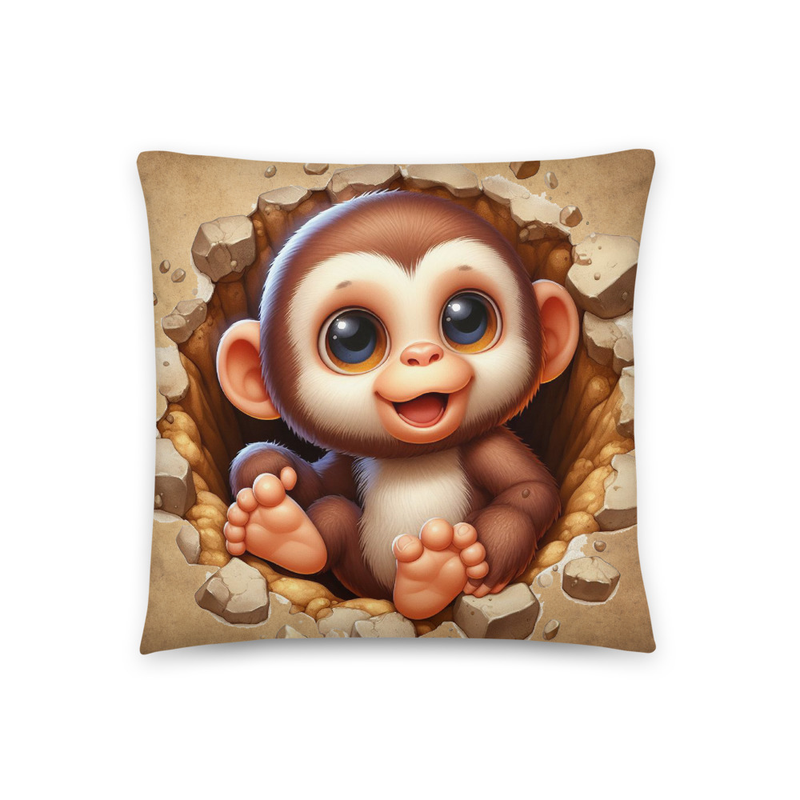 Cute Monkey Bursting Through Decorative 18' x 18" Throw Pillow
