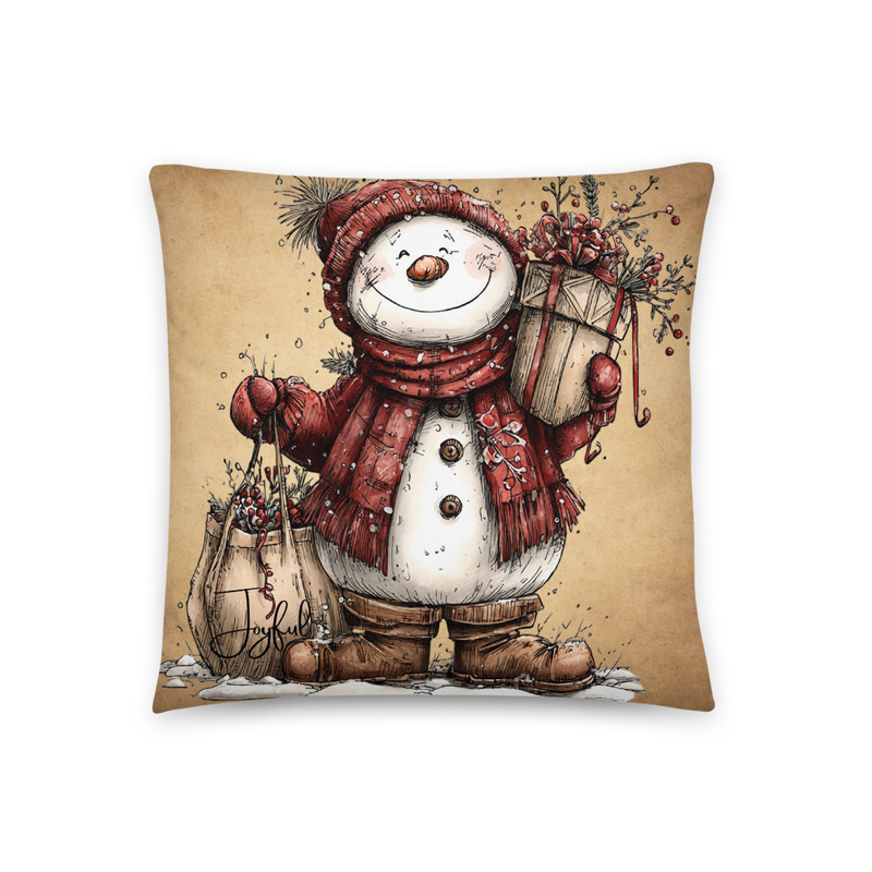 Joyful Snowman 18" x 18" Throw Pillow