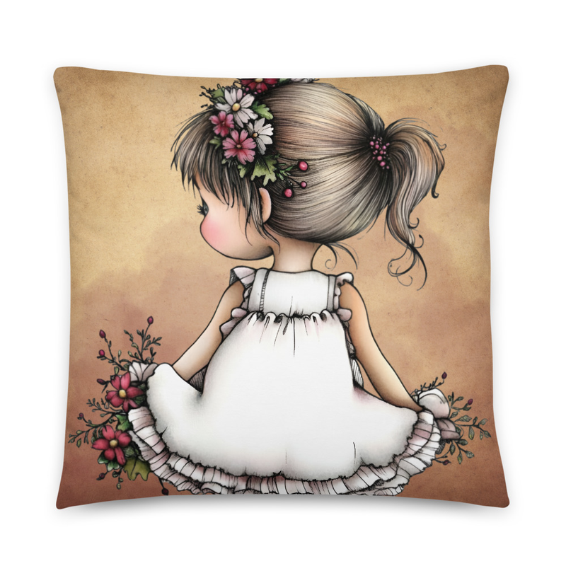 Whimsical Boho Girl Throw Pillow (2 Sizes)