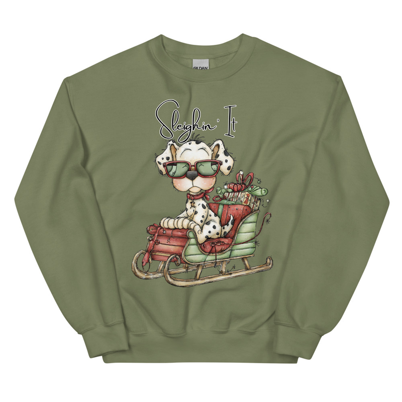 Sleighin' It Whimsical Dalmatian Sweatshirt