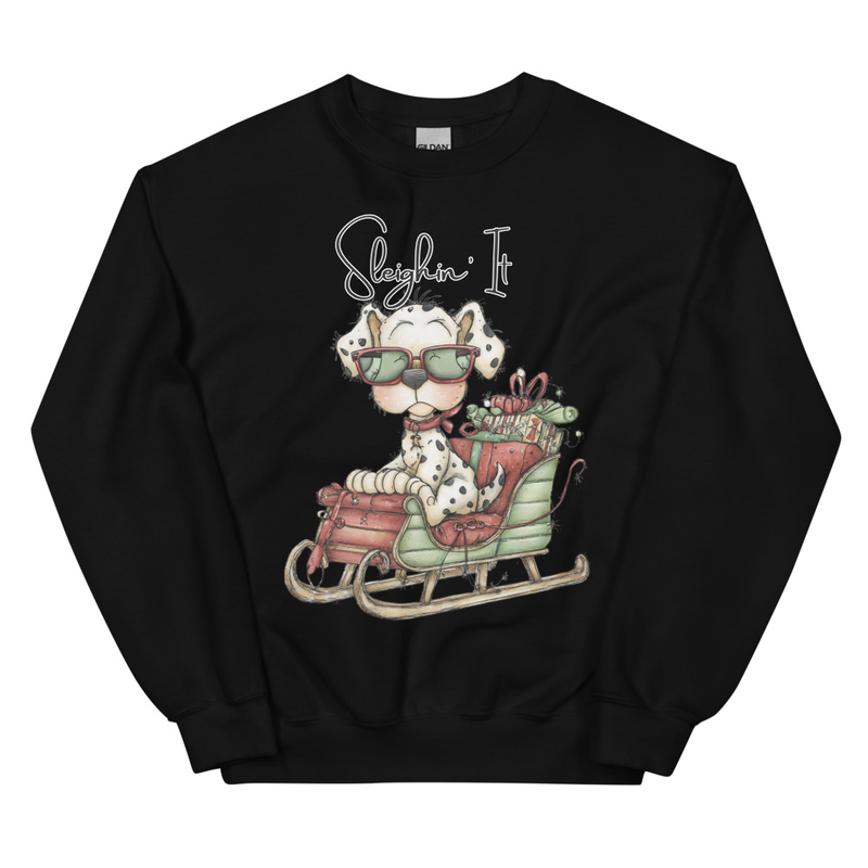 Sleighin' It Whimsical Dalmatian Sweatshirt