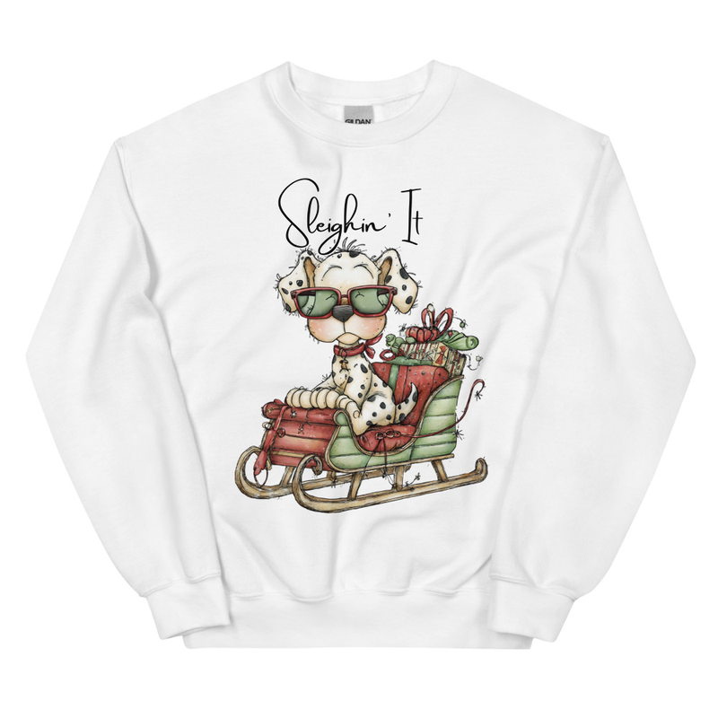 Sleighin' It Whimsical Dalmatian Sweatshirt