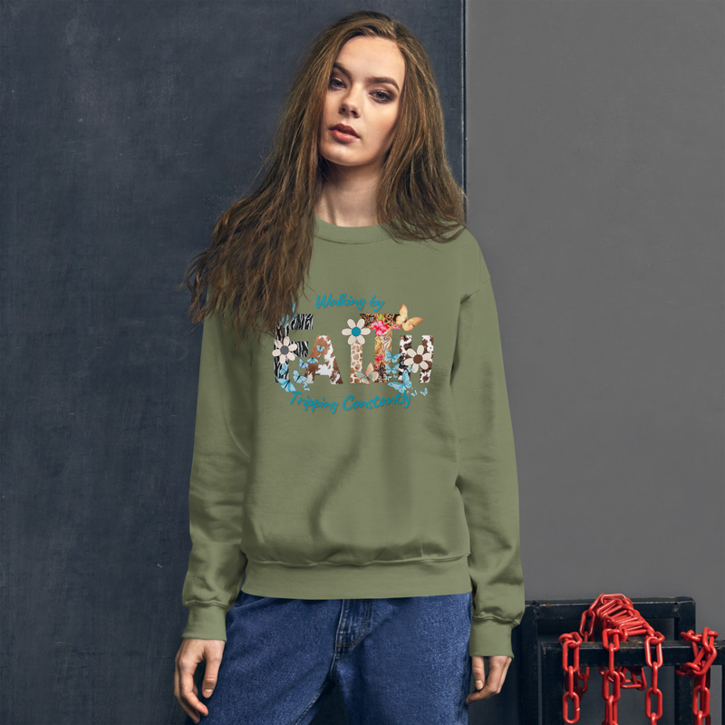 Walking By Faith-Tripping Constantly Graphic Sweatshirt