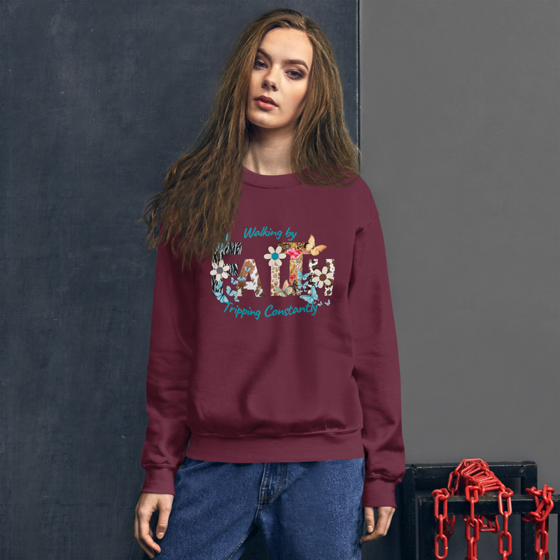Walking By Faith-Tripping Constantly Graphic Sweatshirt