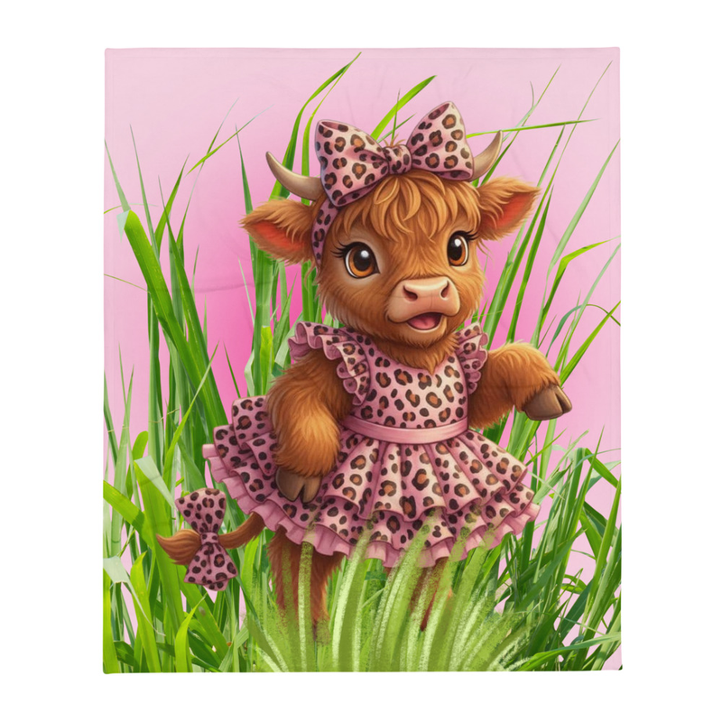 Leopard Print Highland Cow 50" x 60" Throw Blanket