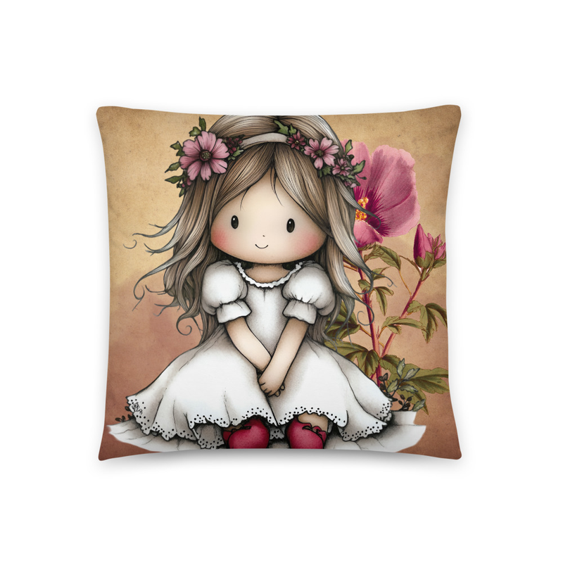 Whimsical Boho Girl Throw Pillow