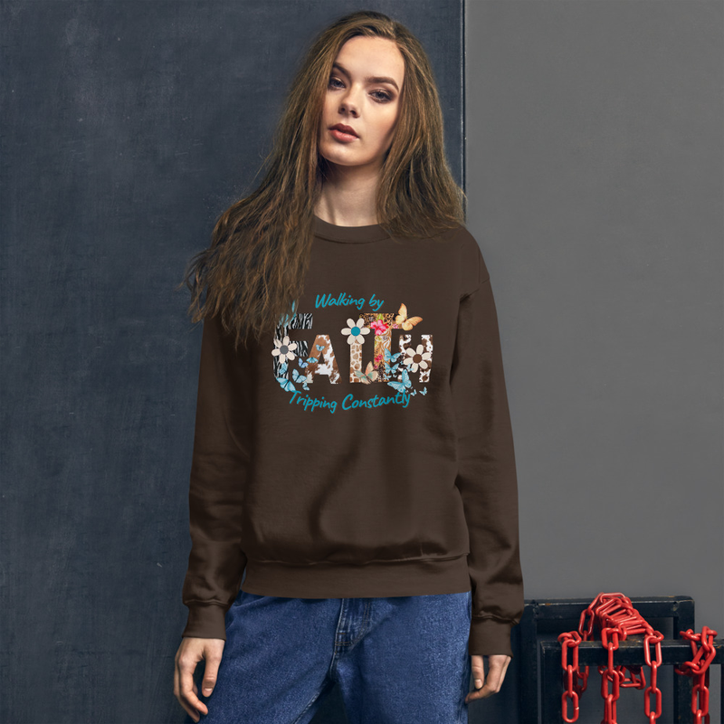 Walking By Faith-Tripping Constantly Graphic Sweatshirt