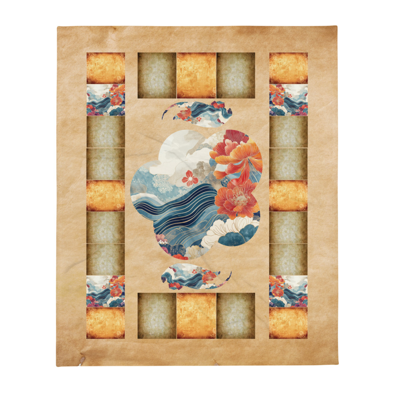 Elegant Vintage Japanese-Style Decorative 50" x 60" Throw Blanket