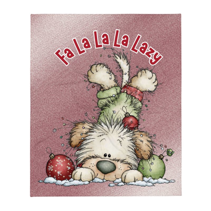 Fa La La La Lazy Whimsical Puppy 50" x 50" Holiday Throw Blanket Blanket