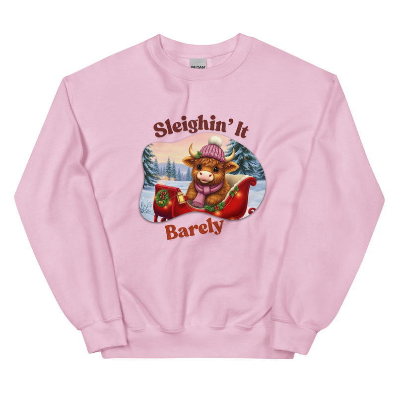 Sleighin' It Barely - Highland Cow Christmas Sweatshirt