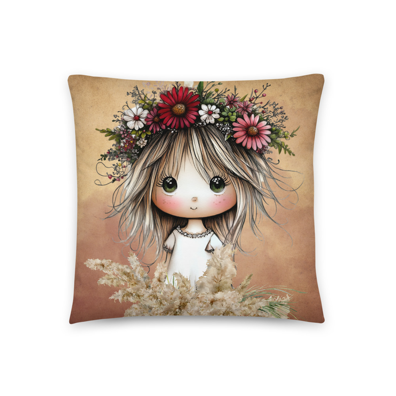 Whimsical Boho Girl 18" x 18" Throw Pillow