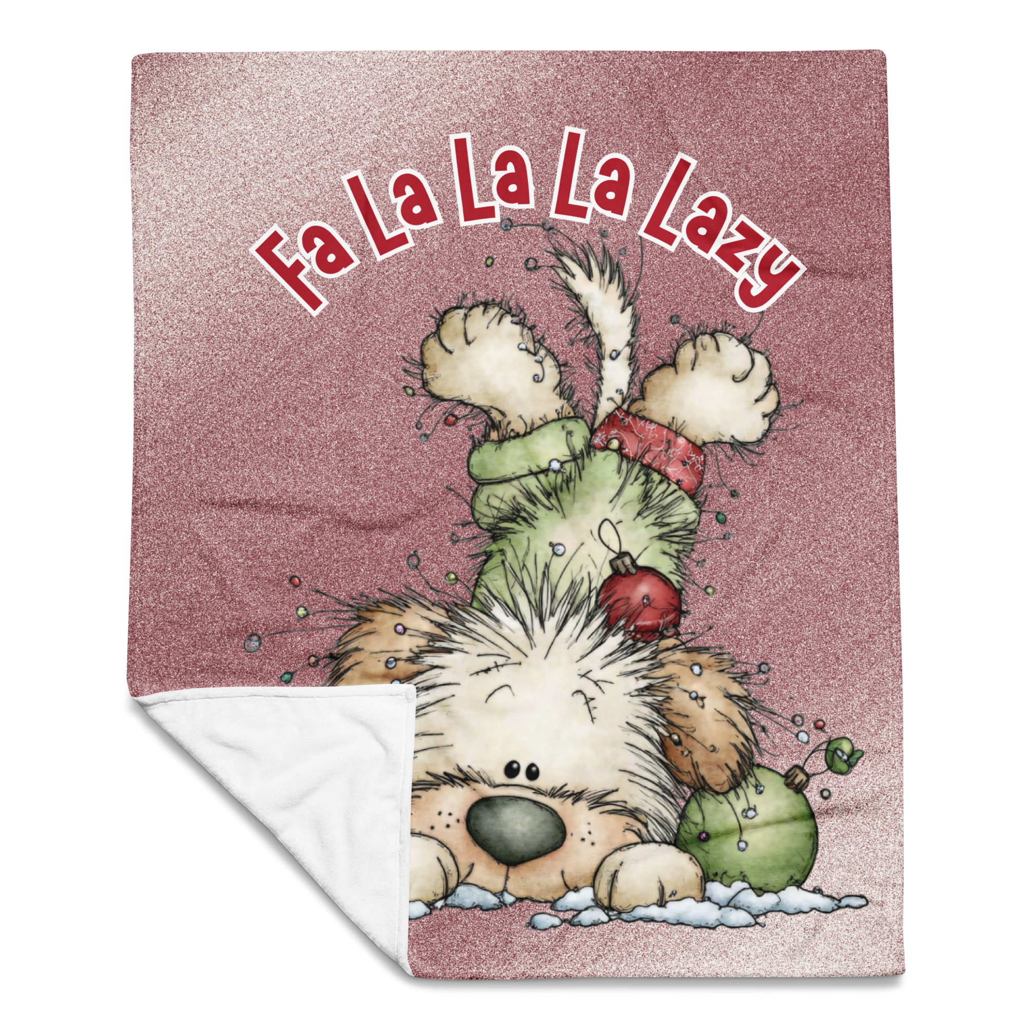 Fa La La La Lazy Whimsical Puppy 50" x 50" Holiday Throw Blanket Blanket