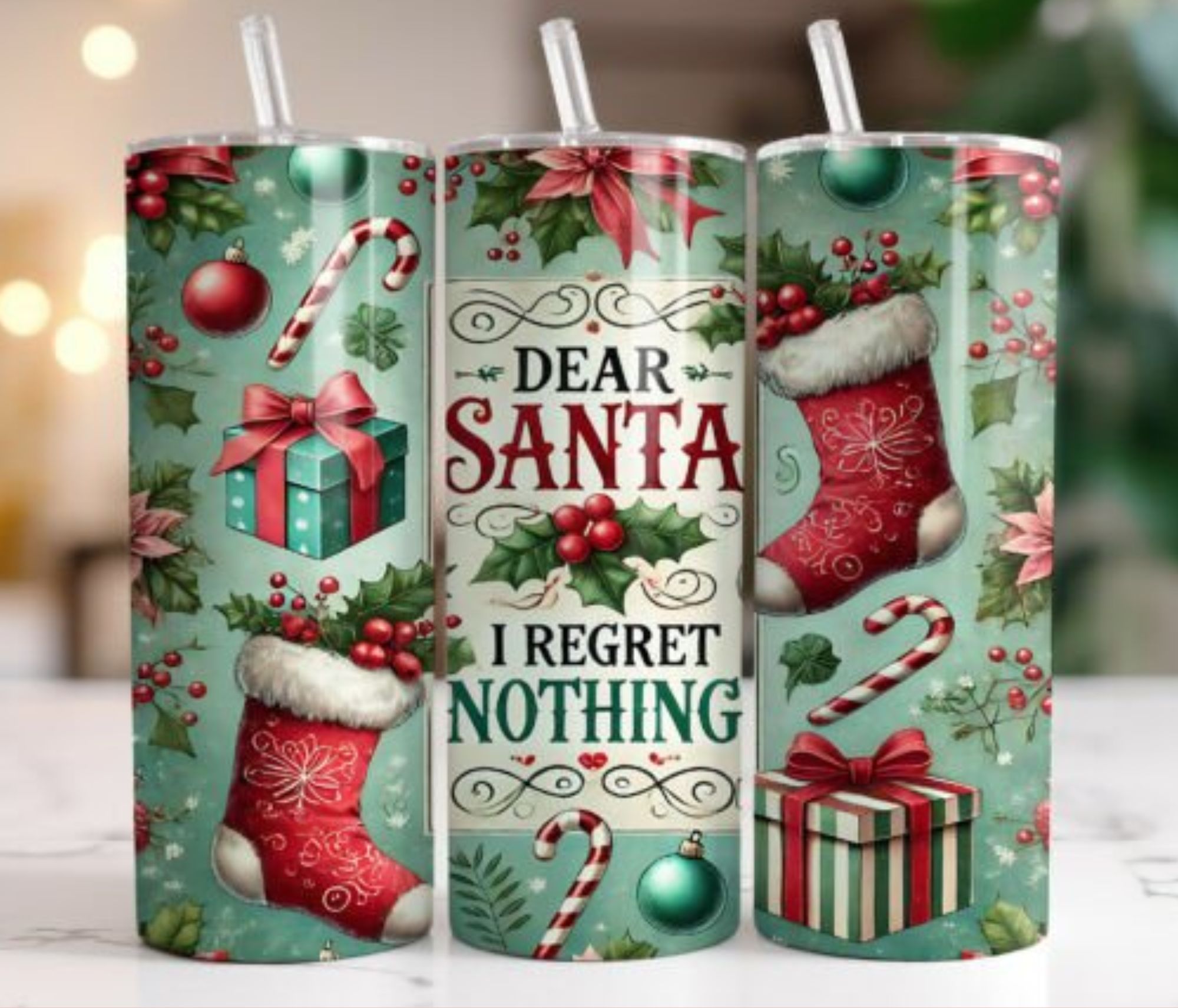 "Dear Santa, I Regret Nothing" Christmas Tumbler - Stainless Steel 20oz