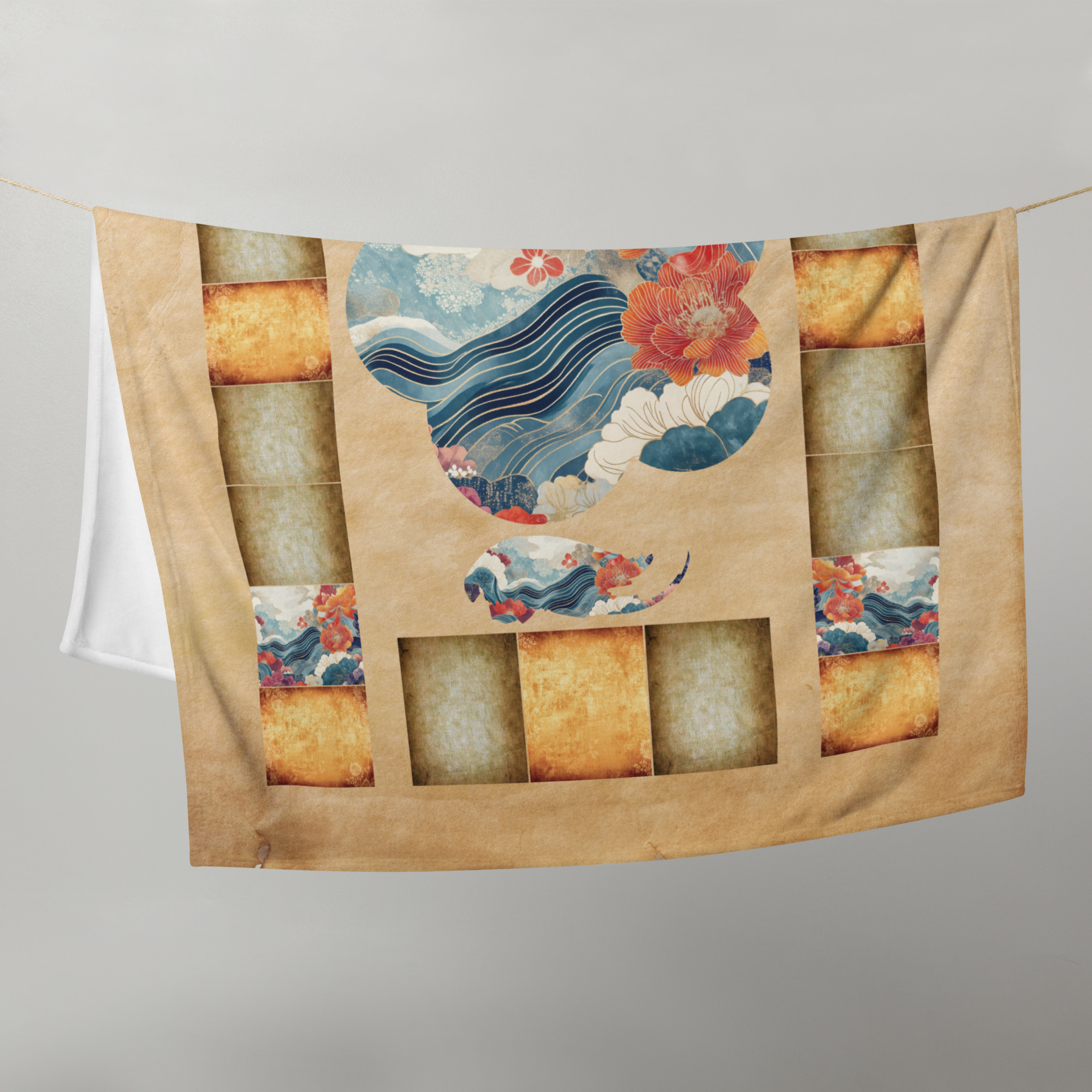 Elegant Vintage Japanese-Style Decorative 50" x 60" Throw Blanket
