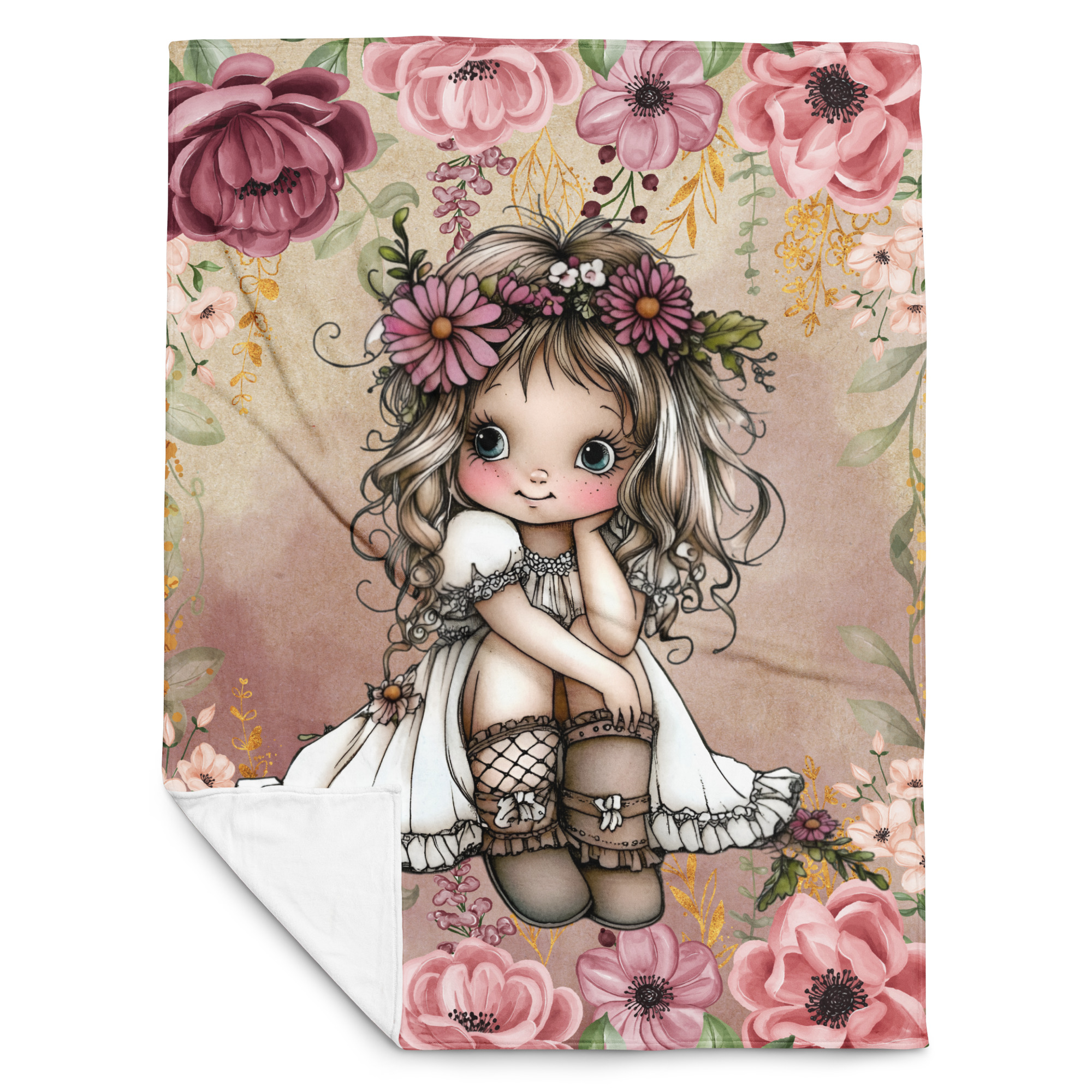 Whimsical Boho Girl Throw Blanket (3 Sizes)