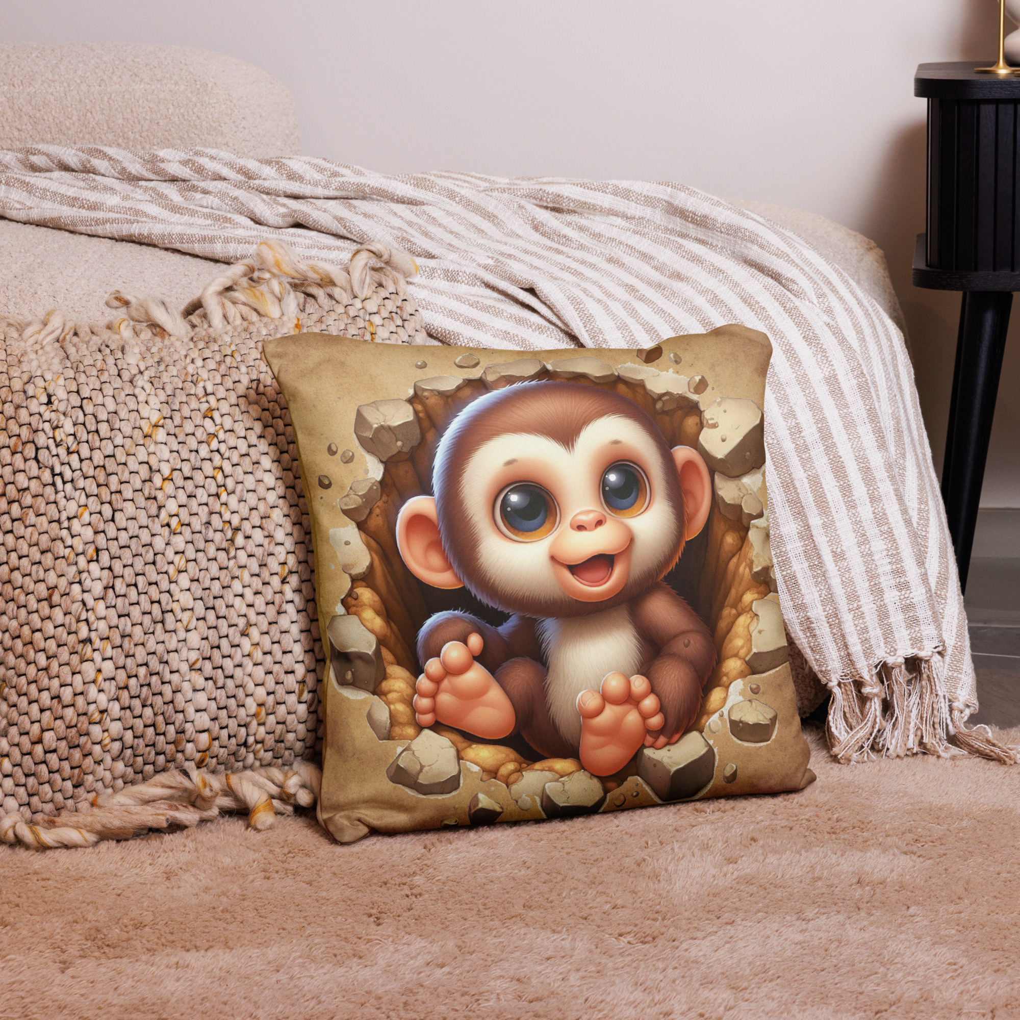 Cute Monkey Bursting Through Decorative 18' x 18" Throw Pillow