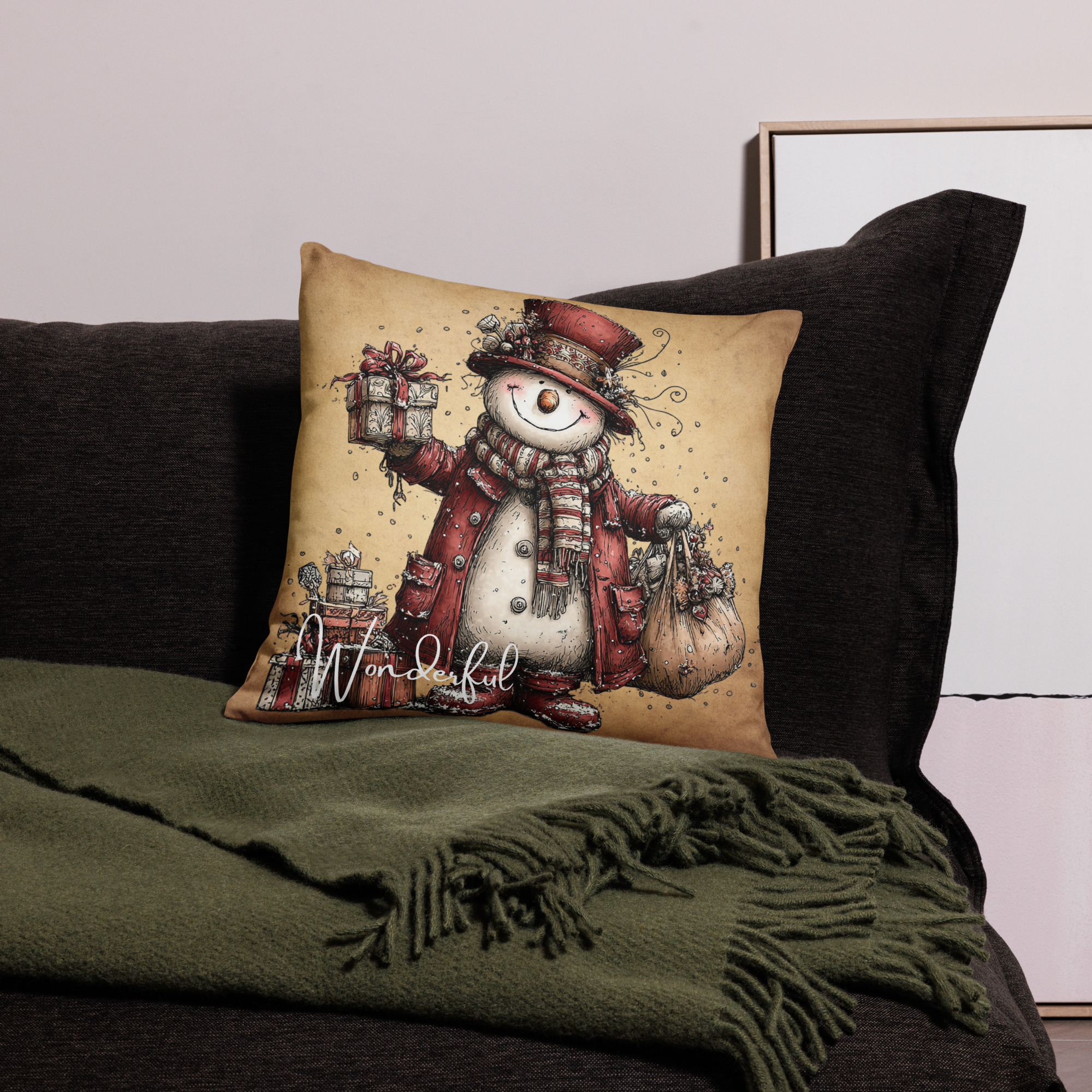 Wonderful Snowman 18" x 18" Throw Pillow