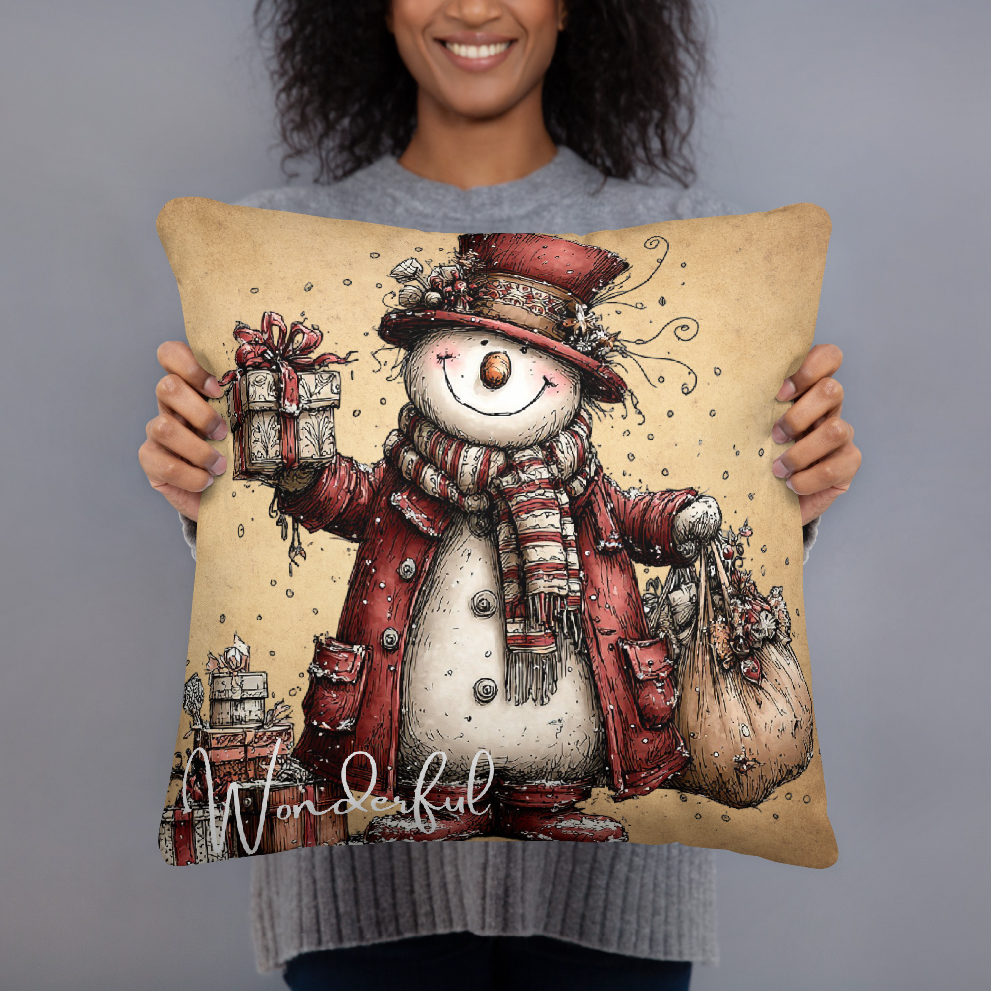 Wonderful Snowman 18" x 18" Throw Pillow