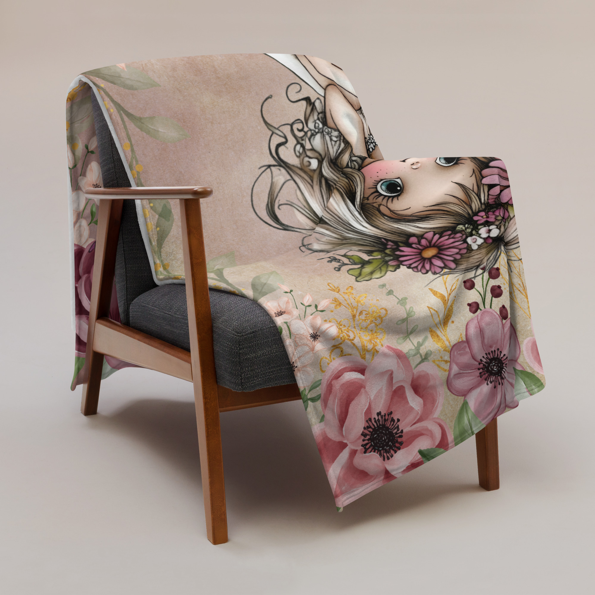 Whimsical Boho Girl Throw Blanket (3 Sizes)