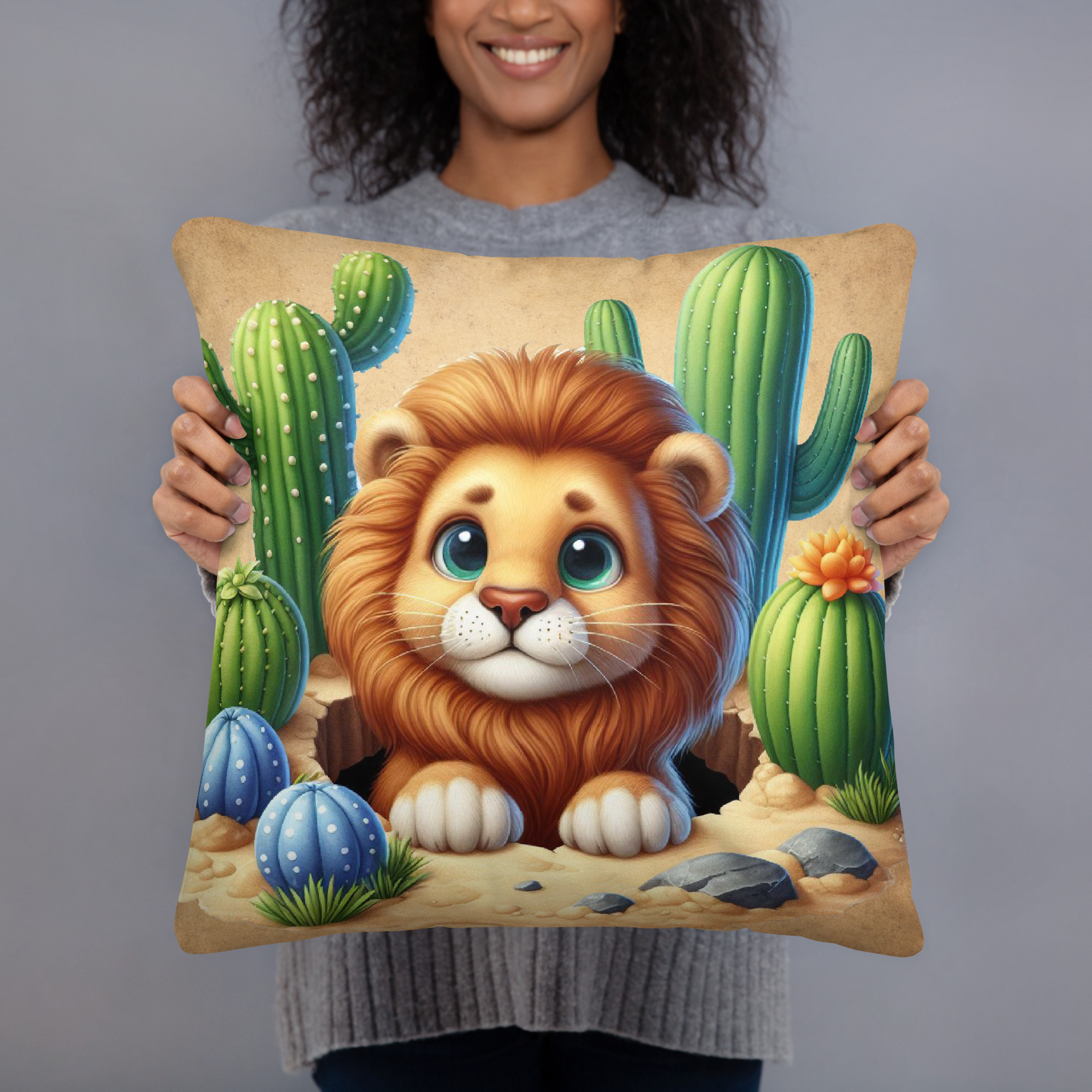 Cactus Lion 18" x 18" Decorative Throw Pillow