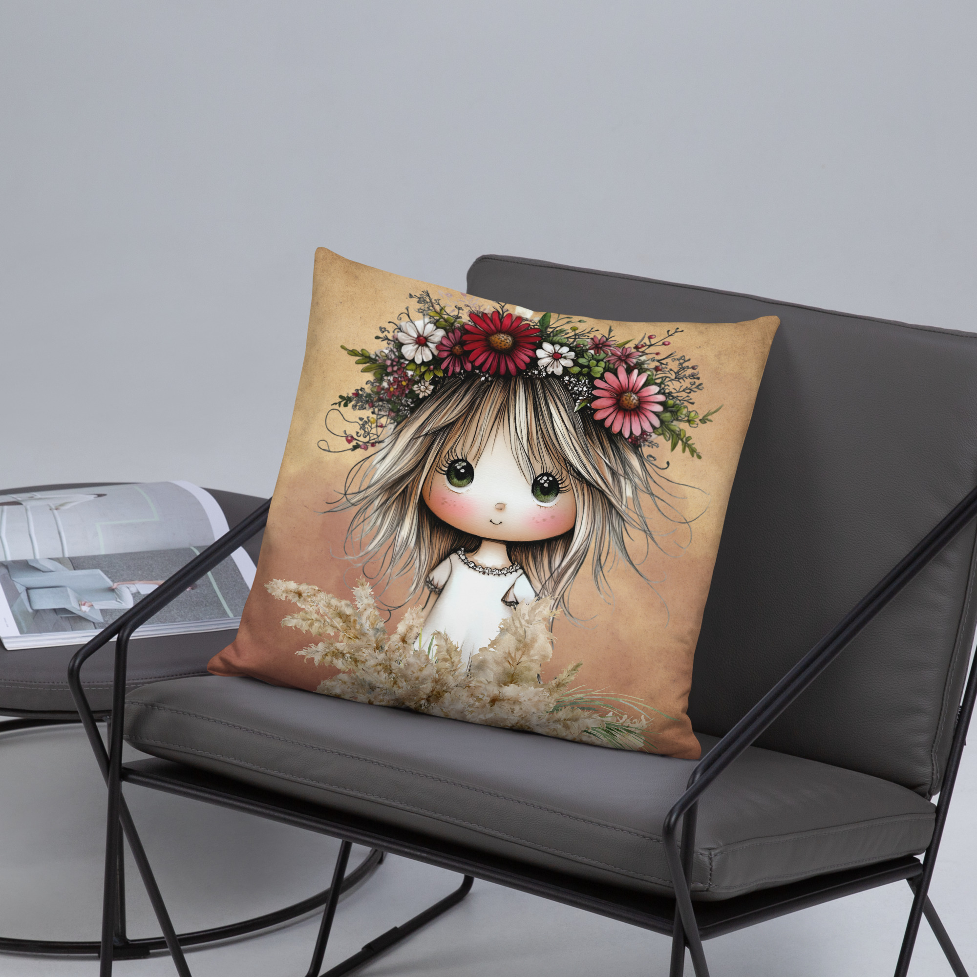 Whimsical Boho Girl 18" x 18" Throw Pillow