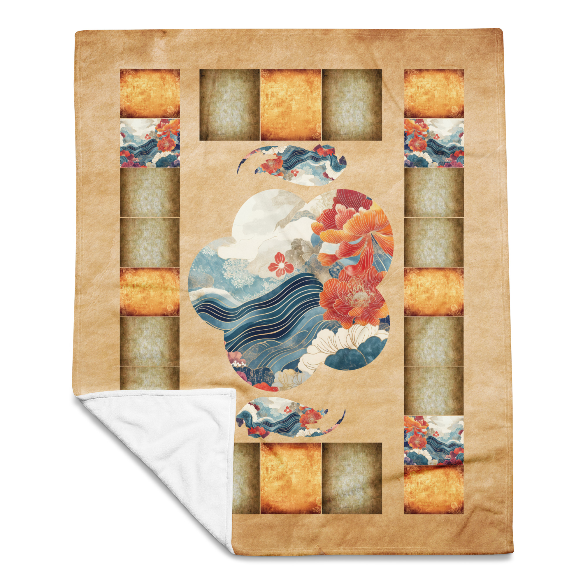 Elegant Vintage Japanese-Style Decorative 50" x 60" Throw Blanket