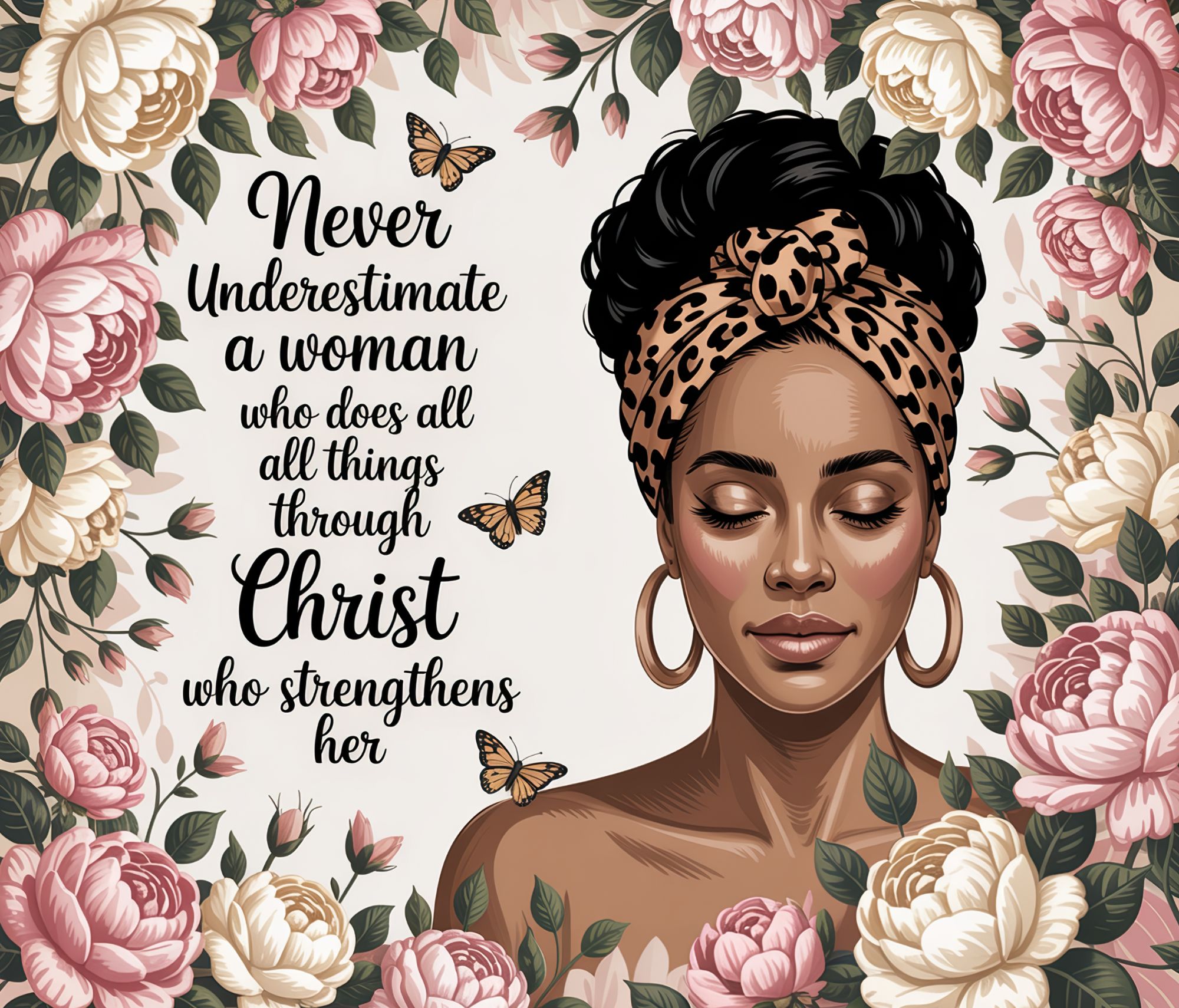 "Never Underestimate a Woman Who Does All Things Through Christ" Tumbler - Stainless Steel 20oz