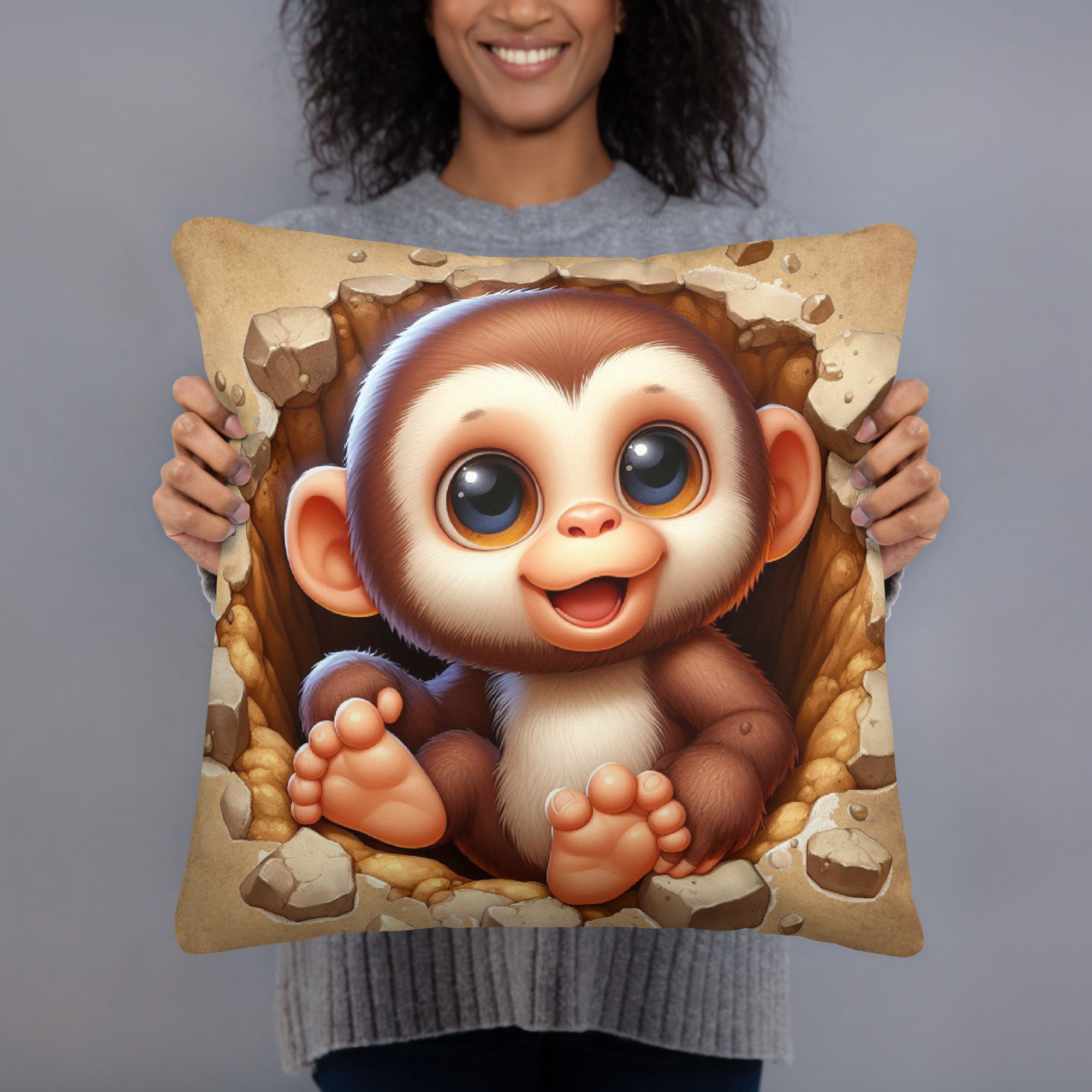 Cute Monkey Bursting Through Decorative 18' x 18" Throw Pillow