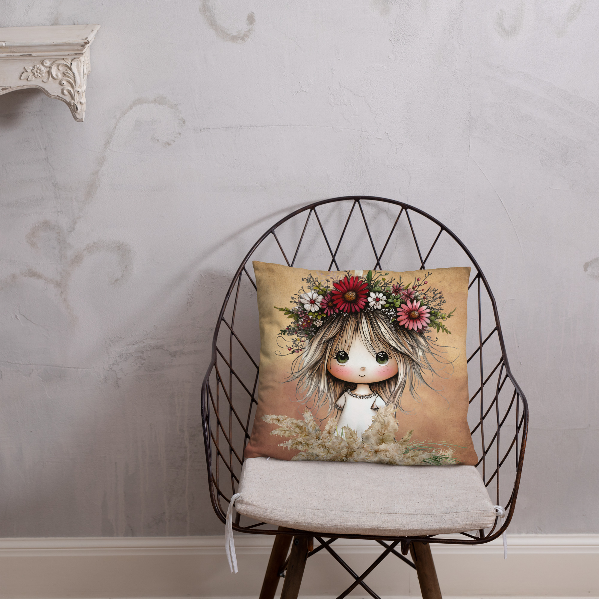 Whimsical Boho Girl 18" x 18" Throw Pillow