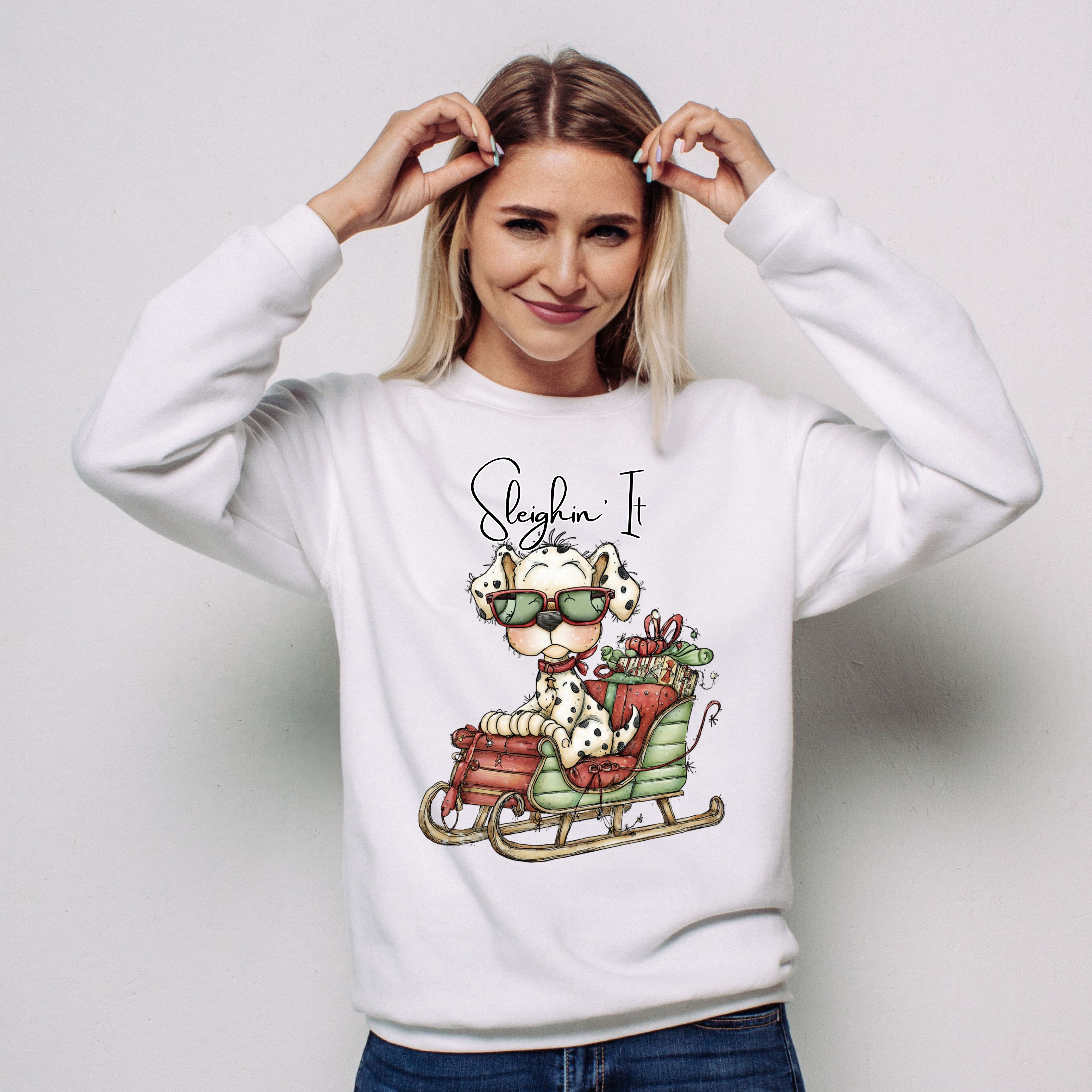 Sleighin' It Whimsical Dalmatian Sweatshirt